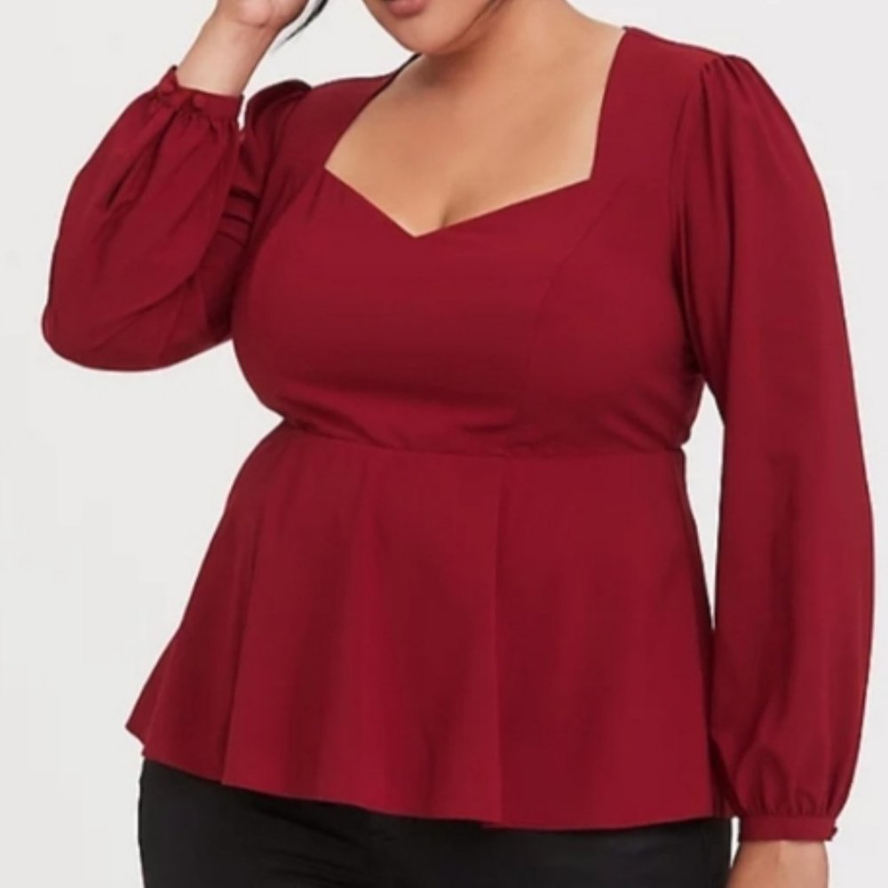 NWT | Torrid Crepe Long Sleeve Peplum Blouse
